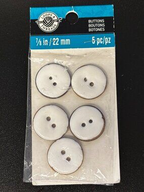 Loops & Threads White Buttons Brown Edge 22mm 5pc Sewing Craft Supplies
